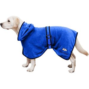 microvezel-hondenbadjas + poothanddoek - Absorberende hondenbadjas om te drogen na het baden, zwemmen of wandelen in de regen (M | blauw)