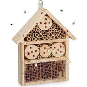 Insectenhotel bouwpakket, insectenhuis voor kevers, wilde bijen en gaasvliegen, zelf bouwen, 33 x 24,5 x 7 cm, naturel