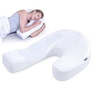 Shape zijslaapkussen van traagschuim, ergonomisch kussen, ontworpen voor zijslapers, verlicht de nekdruk, anti-handen en gevoelloosheid