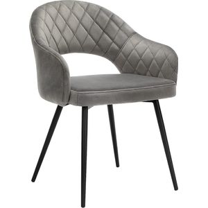 Moderne fluwelen stoel gewatteerde stoel met armleuningen, metalen poten, elegant design, stoel voor eetkamer, woonkamer, slaapkamer, keuken, grijs LDC82GY