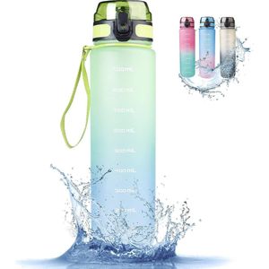 Drinkfles, 1 liter, lekvrije, sportfles, BPA-vrij, slanke waterfles van Tritan, waterfles, koolzuur voor fiets, gym, yoga, outdoor, camping