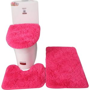 3 STKS Antislip Shaggy Badkamer Tapijt Set, U-vormige Contour Toilet Tapijt Water Absorberende Badkamer Mat Toilet Deksel Cover Fuchsia