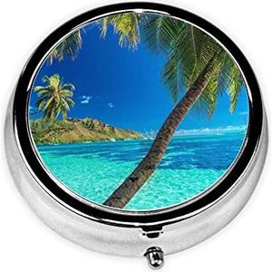 Ocean Tropical Island Print Ronde Pil Organizer 3 Compartiment Pillendoos Draagbare Geneeskunde Pil Case voor Outdoor Reizen