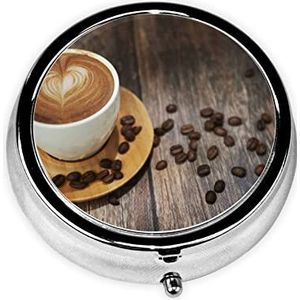 Koffie met hart patroon print ronde pillenorganisator 3 compartiment pillendoos draagbare medicijnen pillendoosje voor buiten reizen