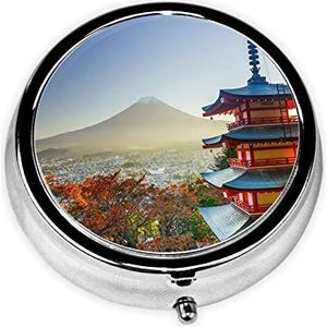 Japan Mount Print Ronde Pil Organizer 3 Compartiment Pillendoos Draagbare Geneeskunde Pil Case voor Outdoor Reizen