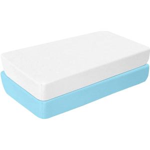 Hoeslaken 55 x 90 cm babykatoen Co-Sleep bed set van 2 - 2-pack - wit lichtblauw - met elastische zachte jersey stretch voor een perfecte pasvorm op de hoeken - jongens en meisjes