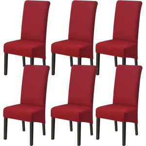 Stoelhoezen, set van 6, stretch, XL stoelhoezen, afwasbaar, elastisch, stretch, grote stoelhoezen voor stoel, eetkamer, kantoor, eetkamer, hotel, banket, bordeauxrood