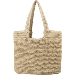 Geweven schoudertassen stro strandtas voor dames zomer Boheemse stijl grote strohandtas strand schoudertas, beige