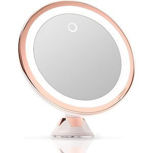Cosmetische spiegel met dimbaar LED-licht, 10x vergroting, USB of batterij, sterke zuignap, 20 cm brede make-up vergrootspiegel met antiverblindingsverlichting (roze)