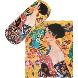 Brillenkoker Gustav Klimt Dame met vakken, brillenpoetsdoek, brillenbox, stevige hardcase set met poetsdoek kunst