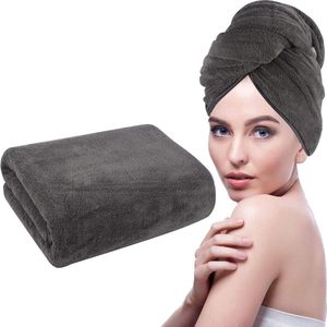 Grote tulbandhanddoek Tulband voor lang haar Superzachte haarhanddoek Sneldrogend 61 cm x 112 cm 1 pak Donkergrijs