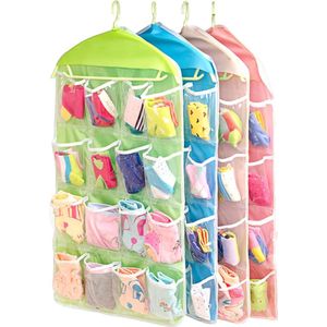 Set van 4 wandophangtassen, hangende organizer met 16 vakken, waterdichte linnen tas, ophangtas aan de muurdeur, opbergtas voor kinderkamer, slaapkamer, kantoor (4 kleuren)