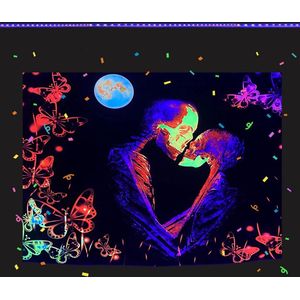 Trippy Skeleton Tapestry, The Kissing Lovers Black Light Poster, Neon Muurophanging voor wanddecoratie, woonkamer, slaapkamer, feest (150 cm x 130 cm)