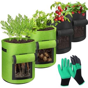 Aardappelplantenzak, 4-delige set, 40 liter, vilten plantenzakken, met stevige handgrepen, voor balkon, terras en tuin