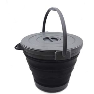 10L opvouwbare emmer met afsluitdeksel - draagbare plastic wateremmer - ruimtebesparende buitenwaterpot (grijs/zwart)