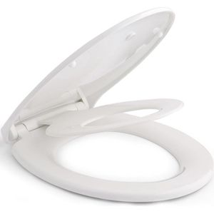Toiletbril voor het hele gezin, met magnetisch te bevestigen kinderzitje, automatisch sluitend, verstelbaar scharnier, Quick-Release-functie/O-vorm PP wc-bril (447 x 371 x 55 mm)