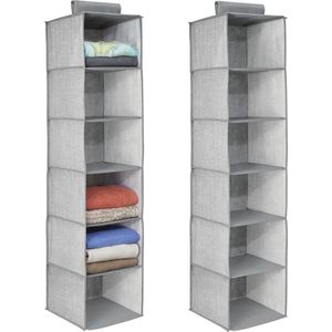 Set van 2 hangende stoffen kasten - 6 planken - Ideale stoffen wandkast voor slaapkamer - Perfect als hangplank voor kleding, riemen, clutches enz. - Grijs