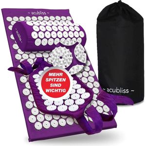 Acupressuurmat en kussen - Acupressuurset met riem - Tegen nek- en rugpijn - Acupressuurmat met kussen en riem voor meer energie en ontspanning - Met tas - Paars