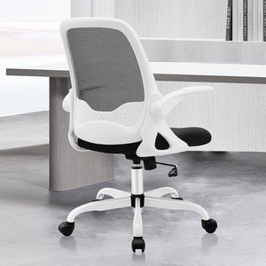 Bureaustoel, ergonomische bureaustoel met opklapbare armleuningen, mesh computerstoel, werkstoel, lichtgewicht stoel, 360° draaistoel, 933 wit