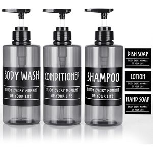 3 stuks shampoodispenser voor douche, 500 ml, shampoofles om te vullen, pompfles, navulbare kunststof lotiondispenser, zeepdispenser, voor badkamer