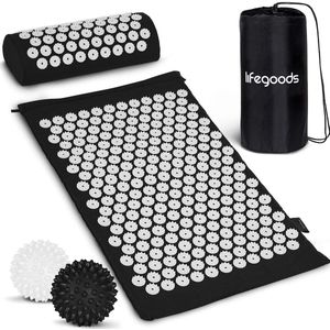Acupressuurmat met kussen, acupunctuur, shakti, acupressuur, accupressuurmat, shaktimat, set accupressuurmat, fakirmat, accupressuurmat, zwart/wit