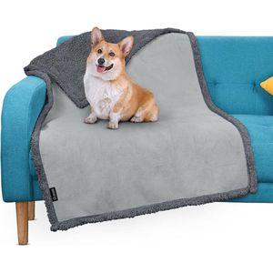 Hondendeken, waterdicht, wasbaar hondenbed, pluche en antislip, met superzachte sherpa hondenmat, huisdierdeken, 125 x 75 cm, lichtgrijs