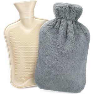 Heetwaterkruik met deksel, 2L kruikbedfles warmwaterflessen warmtezak warmwaterkruik met zachte fleece hoes bedfles cadeau voor vrouwen moeder vader