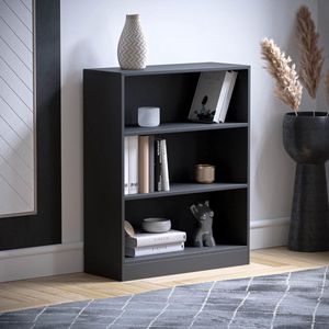 Cambridge 3-laags lage zwarte boekenkast houten rek voor kantoor-woonkamermeubilair 24 x 60 x 75 cm