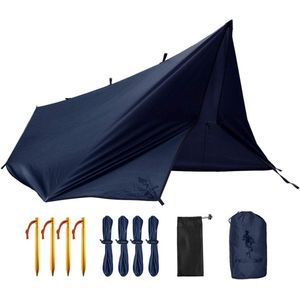 Tarp Waterdicht 3 m x 3,2 m Tarp Ultralicht tentzeil UV-bescherming Campingluifeltent Buiten Multifunctioneel Groot zeil voor kamperen, wandelen, buitenactiviteiten (blauw, met spijkers)