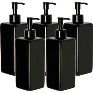 Set van 5 pompflessen van 500 ml voor shampoo, herbruikbare plastic pompdispenser, zeepdispenser, lotiondispenser, lege fles voor vloeibare shampoolotions, keuken, badkamer (zwart)