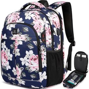 Rugzak, 17,3 inch reislaptoprugzak voor dames, TSA waterdichte zakelijke handbagage rugzak, duurzame universiteitsrugzak boekentas voor tienermeisjes, bloemen