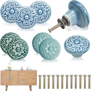 meubelknoppen vintage, 12 stuks kastknoppen keramische reliëf ornamentknop voor kast handgreep met één gat met schroeven, deurknoppen voor dressoirladen