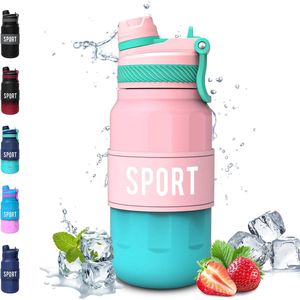 KollyKolla waterfles 500 ml, kinderdrinkfles, lekvrij, sportdrinkfles met rietje, BPA-vrij, drinkfles geschikt voor kooldioxide, bidon fiets voor sportschool, kantoor, wandelen, fitness