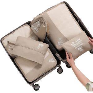 Packing Cubes Set van 6 kledingtassen, kofferorganizer voor vakantie en reizen, pakkubussenset reiskubussen, opbergsysteem voor koffer (kaki)