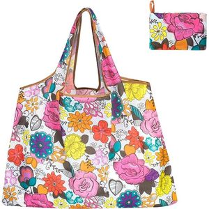 Opvouwbare boodschappentas, herbruikbare boodschappentas, 50 x 66 cm, milieuvriendelijke draagtas voor winkelen, Bloemenpatroon