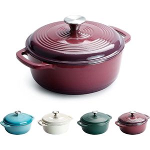 Gietijzeren Pot, Ronde, Gietijzeren Dutch Oven 22cm, 3L 4.3kg- Anti-aanbak geëmailleerde gietijzeren potten voor alle fornuizen (paars)