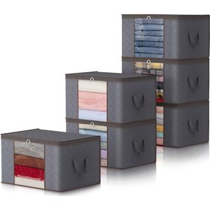 6 stuks 90L opbergtas, opbergdoos met deksel, grote kledingopbergers verhuisdozen, opvouwbare opbergdozen voor dekbedden dekens kleding onder bed kleerkast, grijs