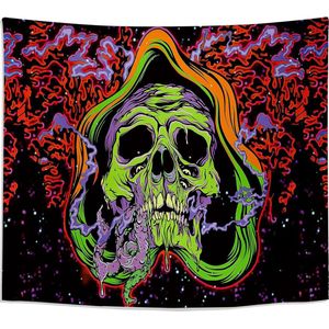 Wandtapijt Skelet Blacklight Wandbehang - Wanddoek Psychedelisch Uv Reactief Bohemian Tapestry Hippie Schijnen voor Decoratie Slaapkamer Woonkamer (Kelet, 95x73 cm (37x29 inch)