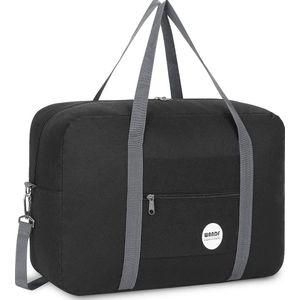 Handbagage-tas voor vliegentuig, reistas, small, opvouwbare handbagage, koffer, 55 x 40 x 20 cm, 45 x 36 x 20 cm, sporttas, ziekenhuistas, weektas, B - zwart met schouderriem