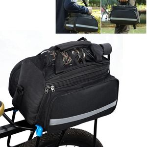 Fietsbagagedragertas, fietstas, bagagedrager, zadeltassen, 10-25 liter, uitrekbaar, multifunctionele fietstas voor bagagedrager met schouderriem, reflectoren en regenbescherming, Zwart