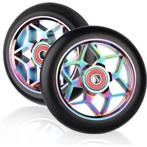 Stuntstep, 2 stuks reservewielen, 110 mm scooterwielen met ABEC, 9 kogellagers, hardheid 88A, geschikt voor allerlei scooters (kleurrijk-zwart)
