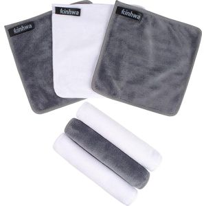Microvezel make-updoekjes, washandjes, badstof, wasbare reinigingsdoeken, gezicht, microvezel, handdoeken, zachte en herbruikbare make-up-verwijderaar, doek, 20 x 20 cm, 6 stuks, grijs + wit