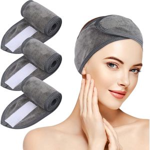 Haarband, cosmetica, hoofdband, badstof, 3 stuks, verstelbare haarbeschermingsband met klittenbandsluiting, microvezel, haarbanden, cosmetica voor make-up, sport, yoga, spa, gezicht, grijs