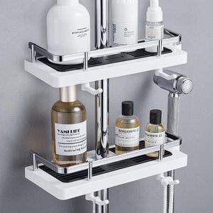Doucheplank voor douchestang, plank, doucheplank, douchestang, zonder boren, doucheplank met douchekophouder, 2 haken, voor douchestang met diameter van 21 mm - 25 mm