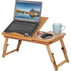 Bamboe laptopbed, bureau, verstelbare laptopstandaard, bed, tafel, laptopbed, tafel, draagbaar, ontbijt, serveerbed, dienblad, multifunctionele tafel met kantelplaat, lade voor familie en vrienden