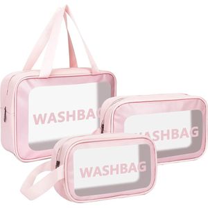 Beauty Case Travel Toilettas Doorzichtige Toilettas voor Vrouwen Beauty Case Grote Waterdichte Dames Toilettas Opknoping Grote Zwemtas voor Koffer Roze