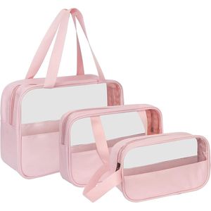 Toilettas Reistas Doorzichtige toilettas Dames Beautycase Grote waterdichte hangende toilettas voor dames Grote zwemtas voor koffer Roze-1