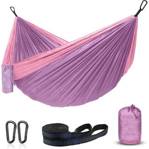 Hangmat voor buiten, ultralicht, met touwafdekkingen, reishangmat, ultralicht, ademend nylon, parachutehangmatten voor outdoor, camping, tuin en strand, draagvermogen 150 kg, rozeHangmat