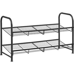 Schoenenrek met 2 legplanken, stapelbare schoenenopberger, voor maximaal 8 paar schoenen, van staal, 68,5 x 27,5 x 37 cm, voor hoge hakken, sportschoenen, slippers, zwart