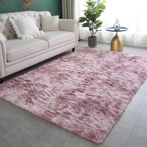 Hoogpolig tapijt, superzacht, shaggy, pluizig, roze-paars, 120 x 160 cm